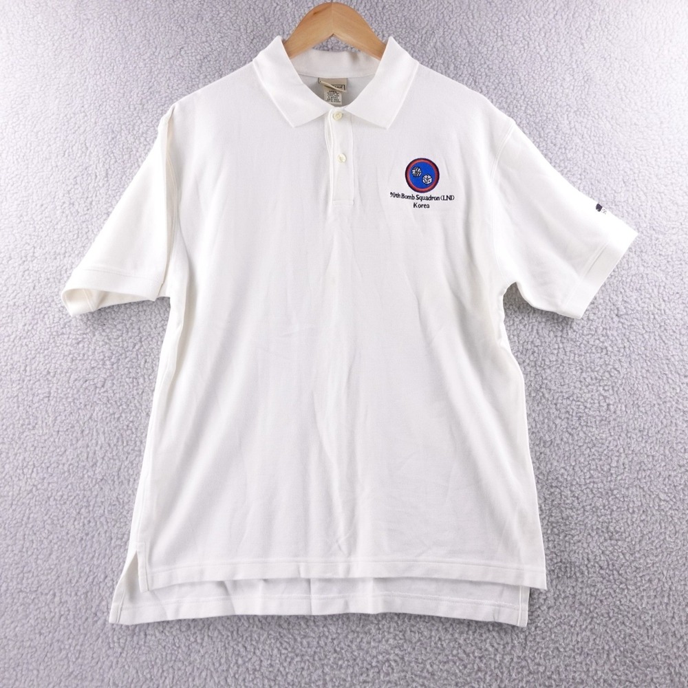 LL Bean Mens M White B-26 90th Bomb Squadron Korea Polo Shirt Short Sleeve - Picture 2 of 7
